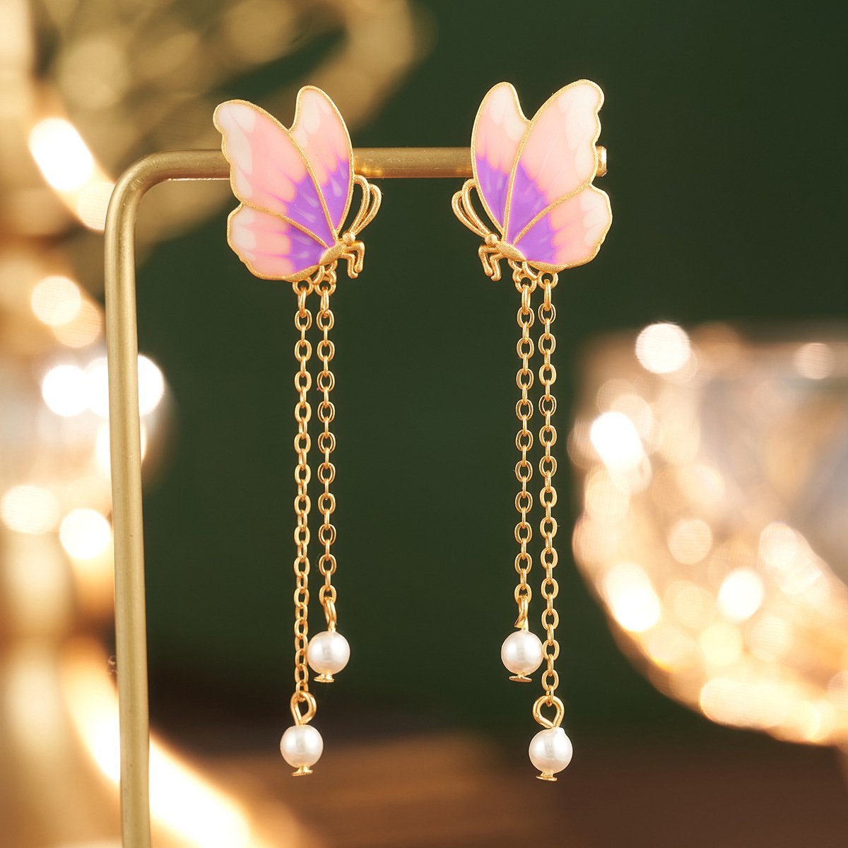New Chinese Style Enamel Pearl Butterfly Long Earrings with 925 Sterling Silver Posts, Timeless Elegance - Image 3