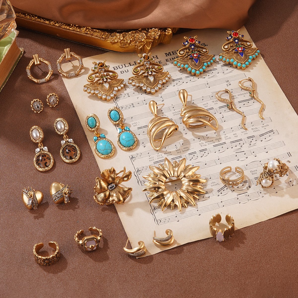 Retro Vintage Sterling Silver Post Earrings in Russian Gold Palace Style – Refined Luxury Aesthetic